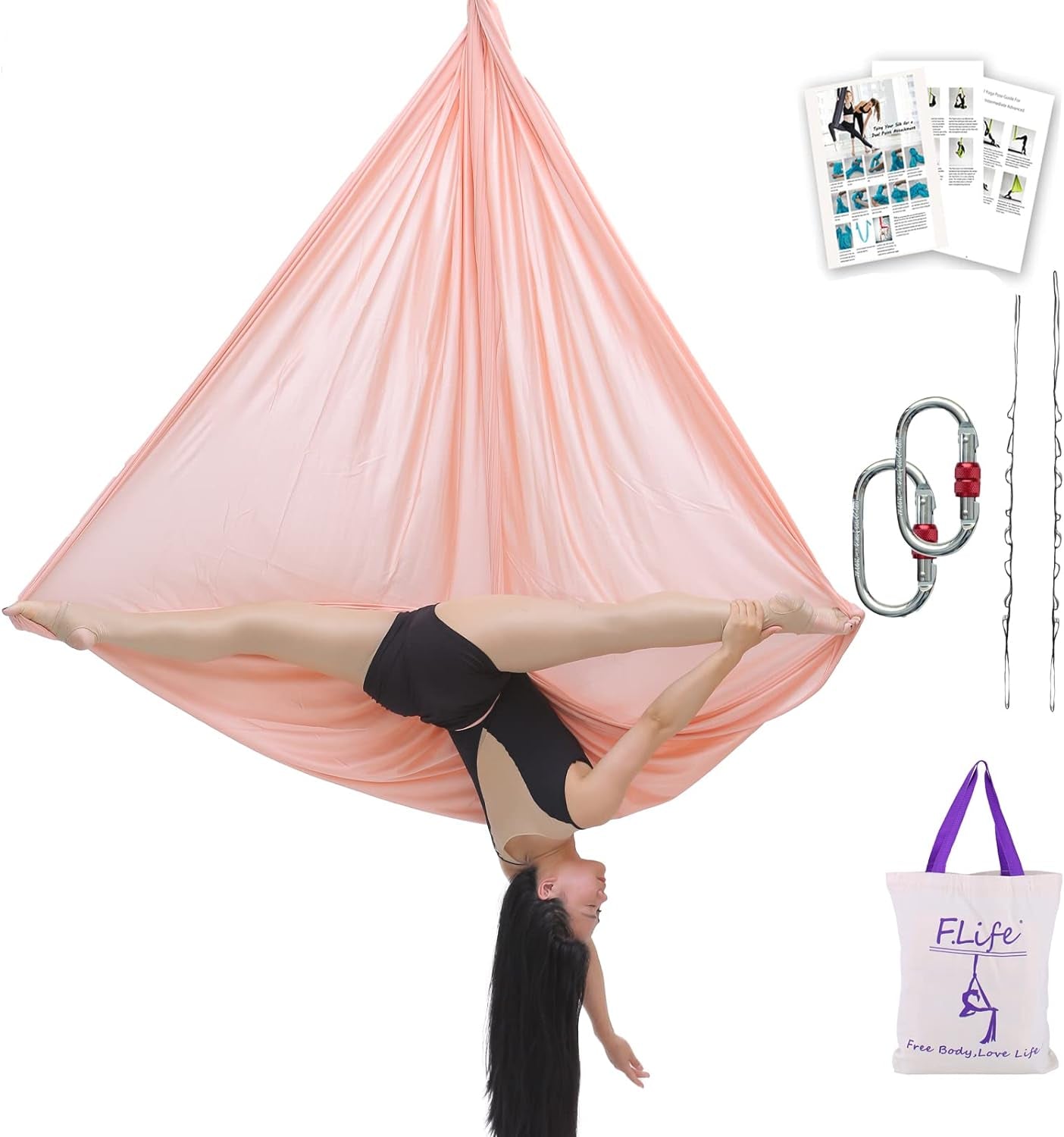 Aerial Yoga Hammock 5.5 Yards Premium Aerial Silk Fabric Yoga Swing for Antigravity Yoga Inversion Include Daisy Chain,Carabiner and Pose Guide