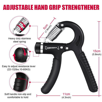 6Pcs Hand Grip Strengthener Kit, Hand Strength Exerciser, Adjustable Resistance 22 to 132Lbs Hand Gripper,Finger Exerciser,Finger Stretcher,Grip Ring & Stress Relief Grip Ball(Black)