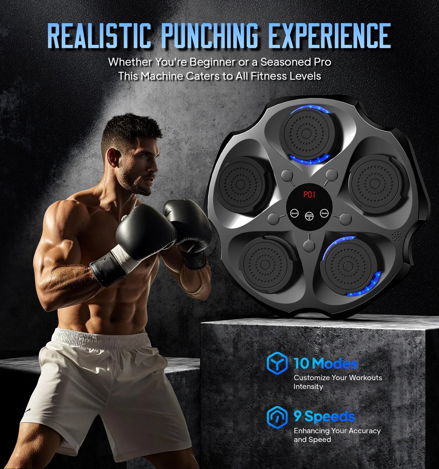 Pooboo Music Boxing Machine with Boxing Gloves, Wall Mounted Smart Bluetooth Music Boxing Trainer, Electronic Boxing Target Workout Punching Equipment for Home, Indoor and Gym